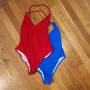 SHEIN Red and Blue Women's One Piece Swimsuit
